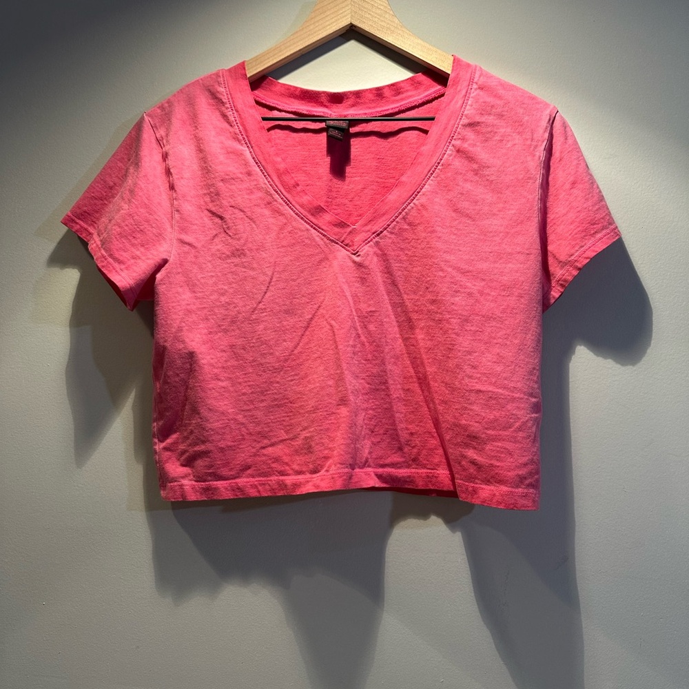 Wild Fable Pink V-Neck Crop T-Shirt